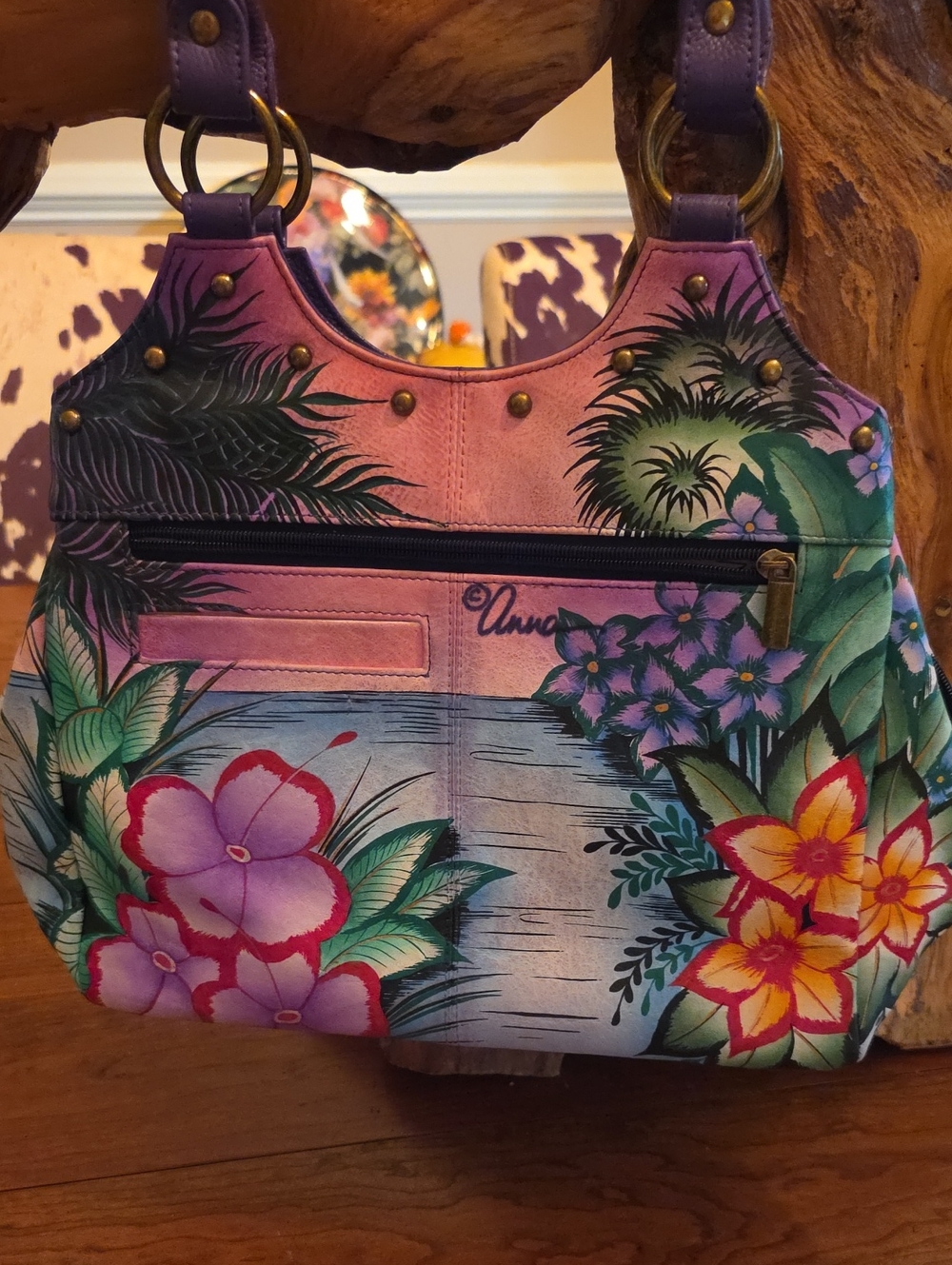 Anna by Anuschka - Hand-Painted Floral Leather Shoulder Bag